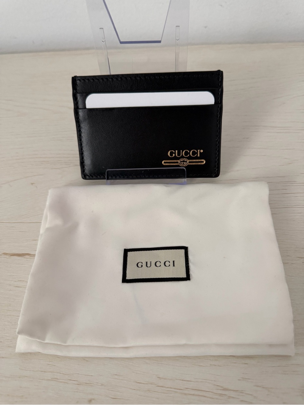 Gucci Black Leather Card & Key Sleeve with Gold Logo